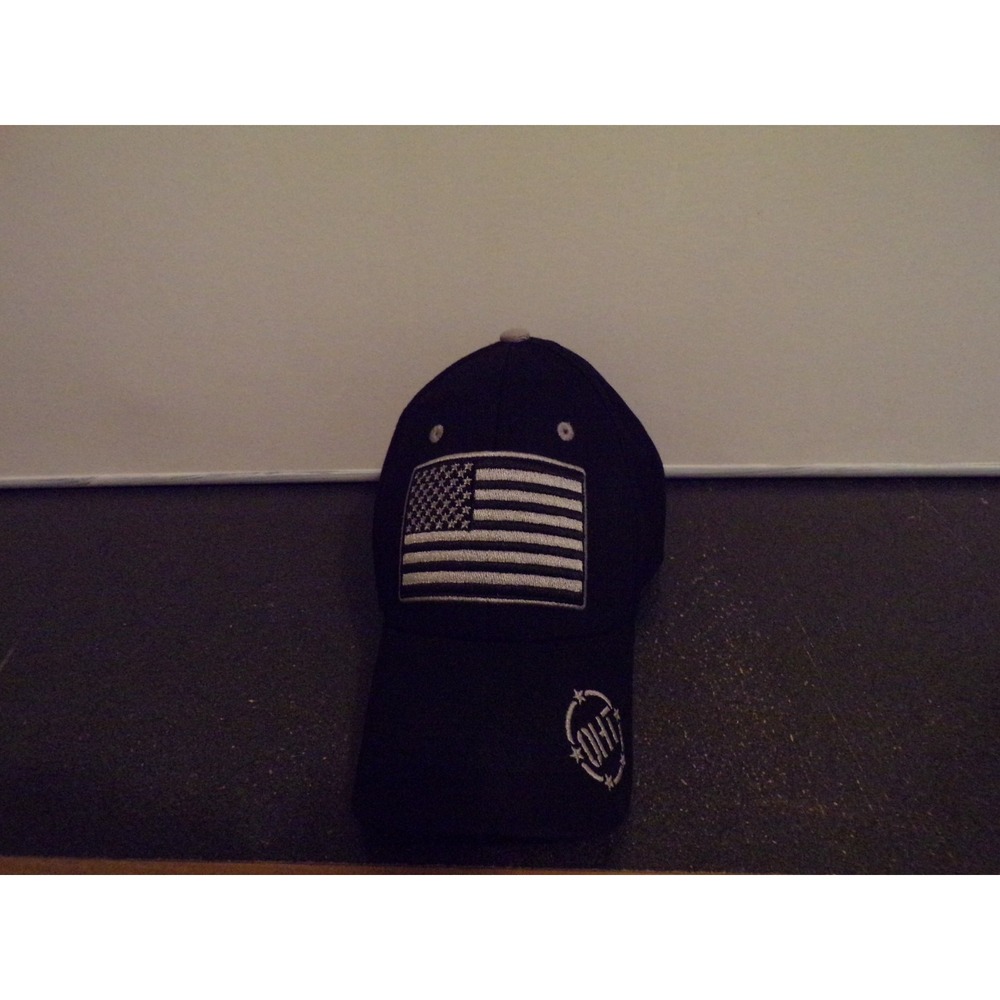 OHT American Flag Hat Cap Strap Back Black White Patriotic Fan Favorite